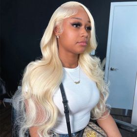 30 38 Inch Brazilian Body Wave 613 Honey Blonde 13x6 HD Transparent Lace Front Human Hair Wigs For Women 13x4 Lace Frontal Wig (Stretched Length, Density: 8inches, 180 Density, Color: 13x4 Lace Front Wig)